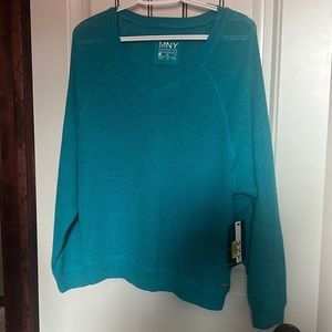 Mark New York V-neck Lightweight sweater, woven 90% Poly and 10% Cotton.